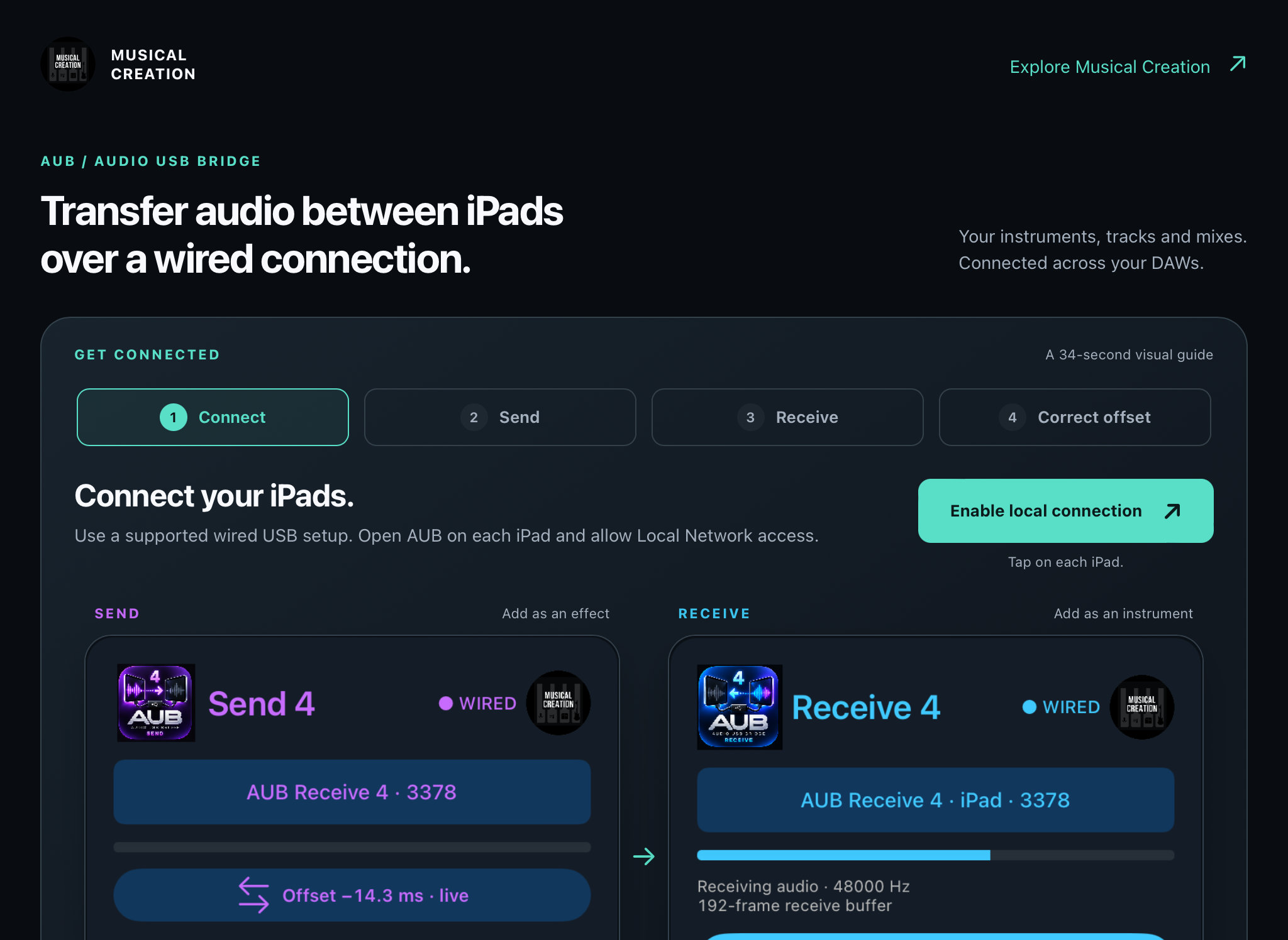 Captured AUB app button labelled Enable local connection